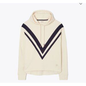 Tory Sport Hooded Sweatshirt Pullover White Navy Striped Womens Size XL